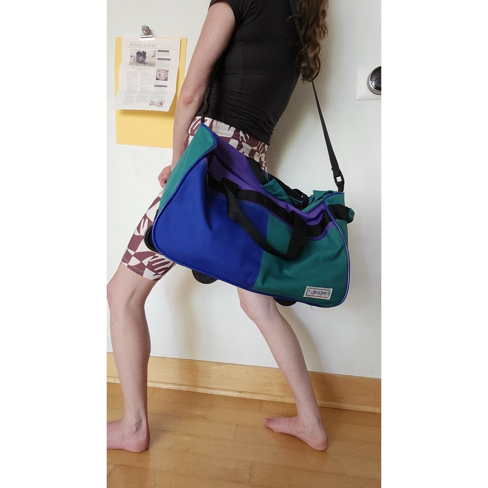 Cherokee Large Nylon Colorblock Duffel Bag Zip Adjustable Strap Blue Green